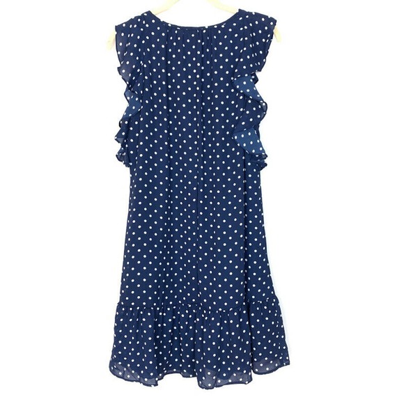 J Crew Size XS Printed Polka Dot‎ Flutter Sleeve Dress Navy Blue Ruffle J0841 - Picture 5 of 10